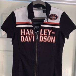 MED Short Sleeve Zip Up Front Harley Davidson AWESOME Top Slight Stretch